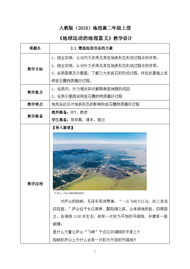 2.1《塑造地表形态的力量》 课件+教学设计01