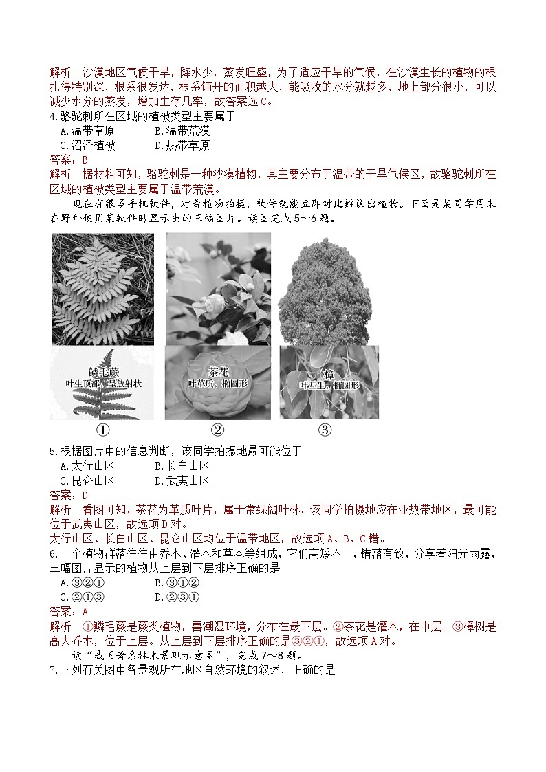 2.3生物圈与植被（精选练习）-2022-2023学年高一地理同步备课系列（鲁教版2019必修第一册） （解析版）第2页