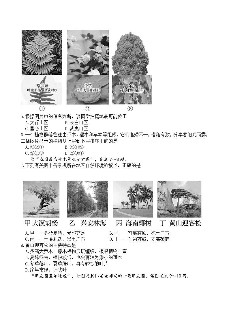 2.3生物圈与植被（精选练习）-2022-2023学年高一地理同步备课系列（鲁教版2019必修第一册） （原卷版）第2页