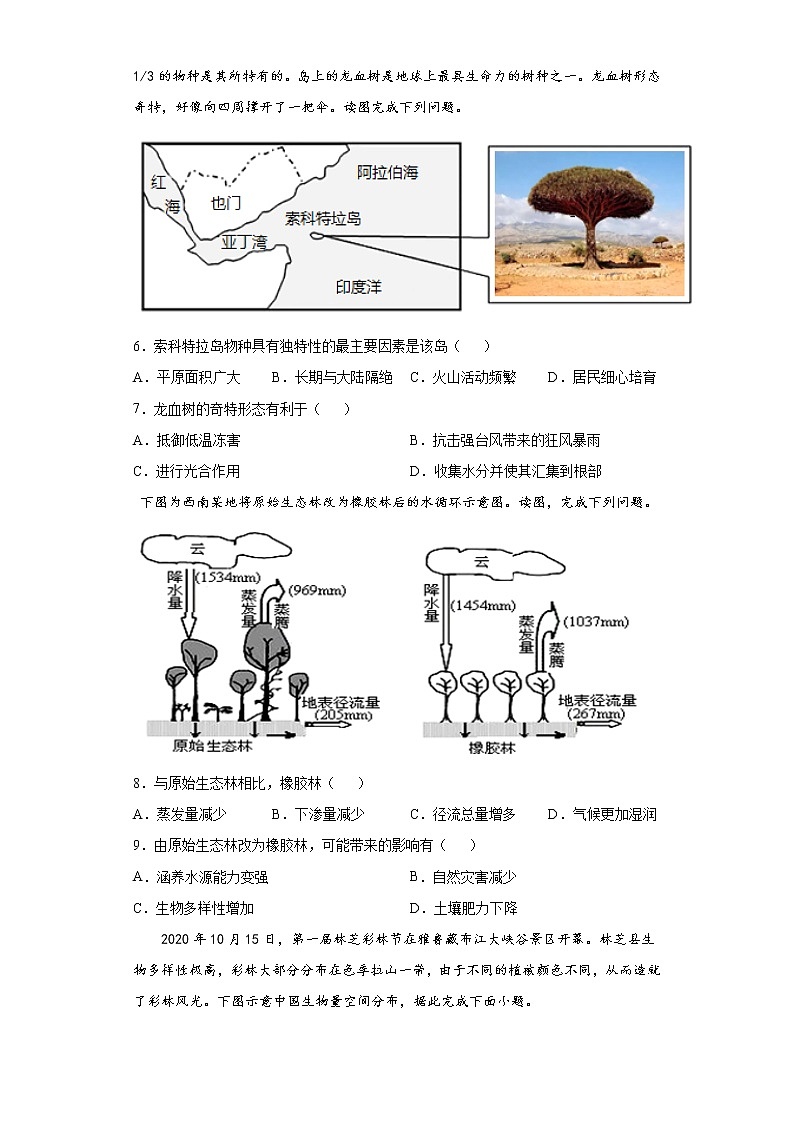 5.1植被课后检测题--人教版（2019）高中地理必修一第2页