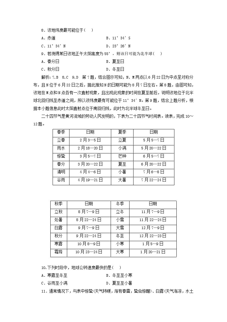 新课标2023版高考地理一轮总复习课时跟踪检测八正午太阳高度的变化及四季更替和五带划分第3页