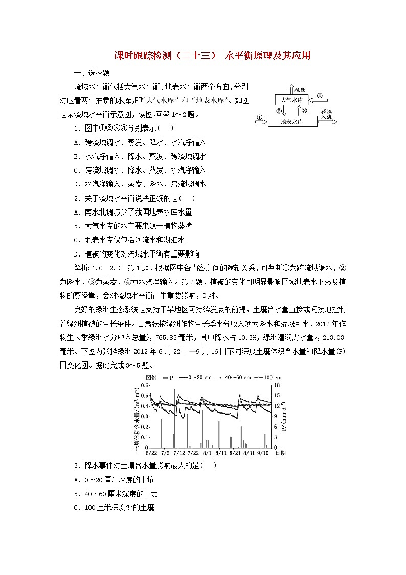 新课标2023版高考地理一轮总复习课时跟踪检测二十三水平衡原理及其应用第1页