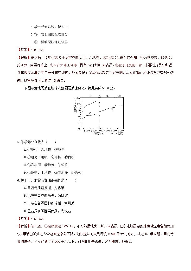 1.4地球的圈层结构（精选练习）-2022-2023学年高一地理人教版2019必修第一册同步备课系列（解析版）第2页