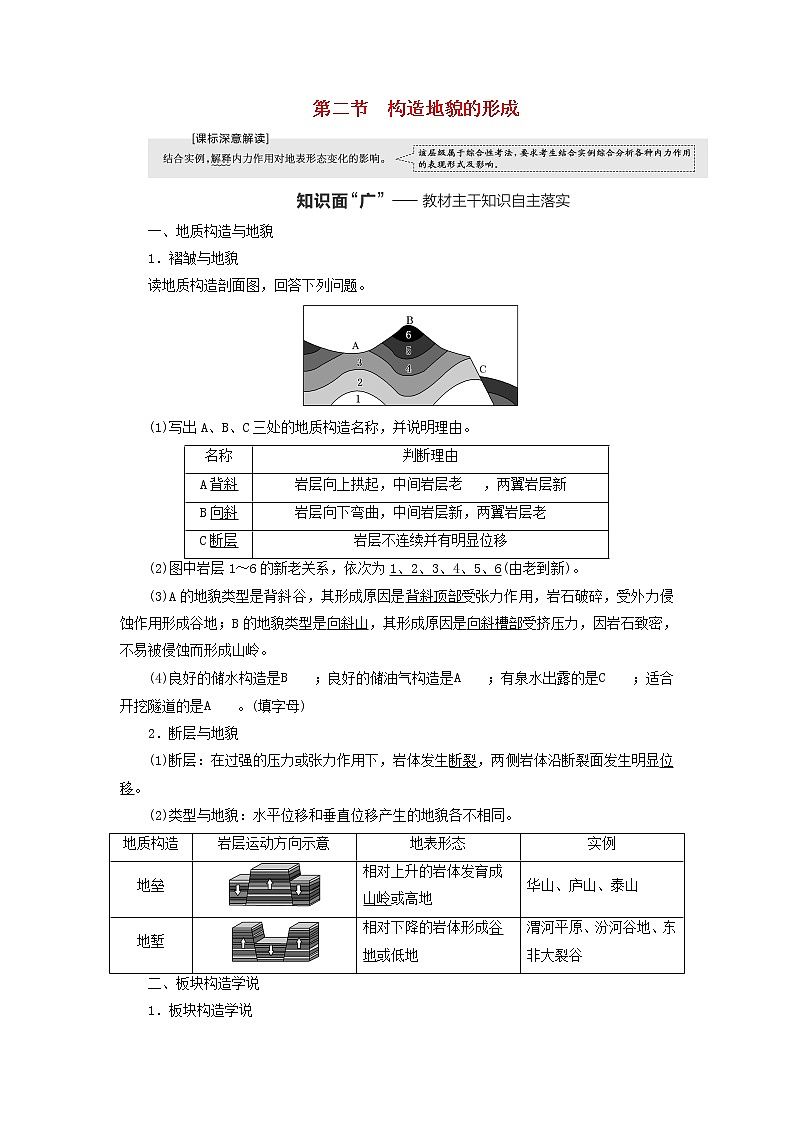 新课标2023版高考地理一轮总复习第六章地貌与地表形态的塑造第二节构造地貌的形成教师用书第1页