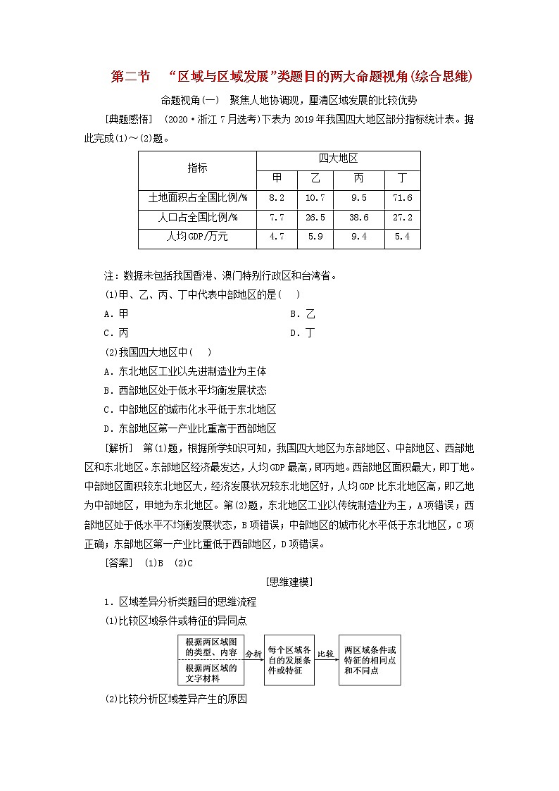 新课标2023版高考地理一轮总复习第十四章区域与区域发展第二节“区域与区域发展”类题目的两大命题视角综合思维教师用书第1页