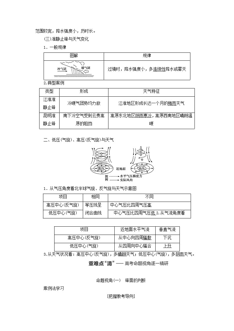 新课标2023版高考地理一轮总复习第四章大气的运动第一节常见天气系统教师用书第2页