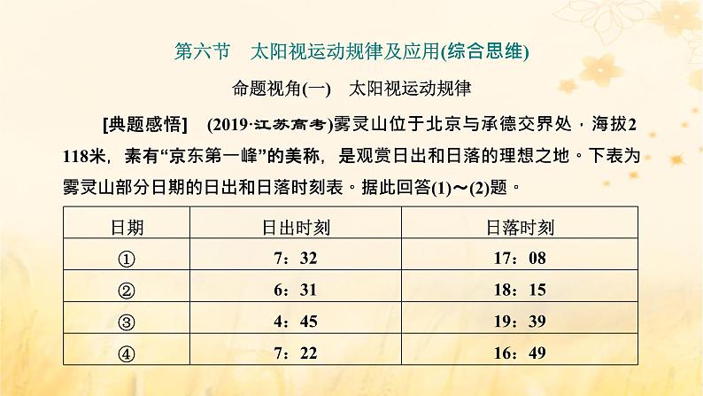 新课标2023版高考地理一轮总复习第二章宇宙中的地球第六节太阳视运动规律及应用综合思维课件第1页