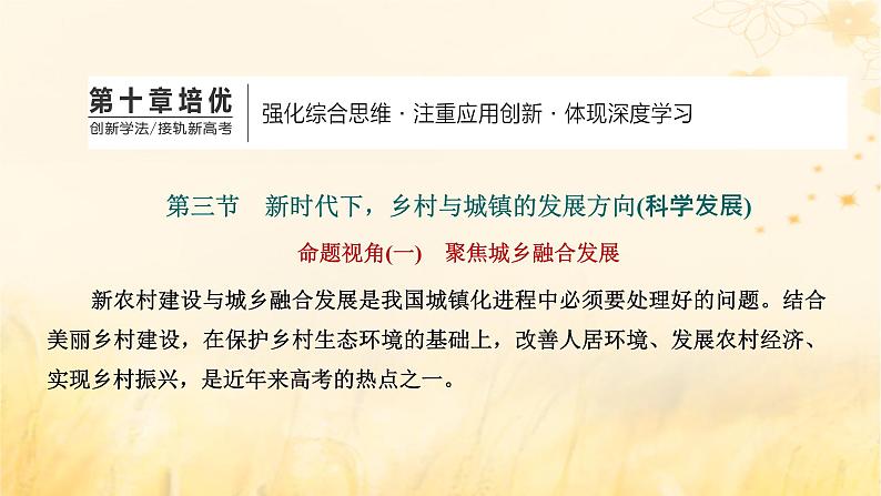 新课标2023版高考地理一轮总复习第十章乡村和城镇第三节新时代下乡村与城镇的发展方向科学发展课件01