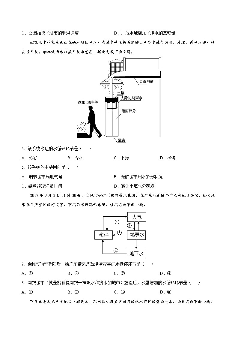 4.1.2 水循环（第二课时）（课时作业）-2022-2023学年高一地理上册同步备课系列（湘教版2019必修第一册）（原卷版）第2页