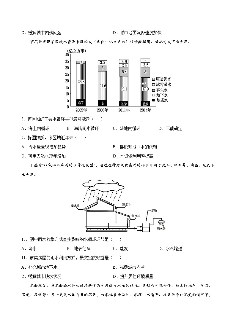 4.1.1 水循环（第一课时）（课时作业）-2022-2023学年高一地理上册同步备课系列（湘教版2019必修第一册）（原卷版）第2页