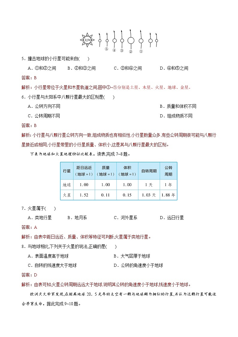 1.1地球所处的宇宙环境（精品练习）--2022-2023学年高一地理同步备课系列（中图版2019必修第一册）第2页