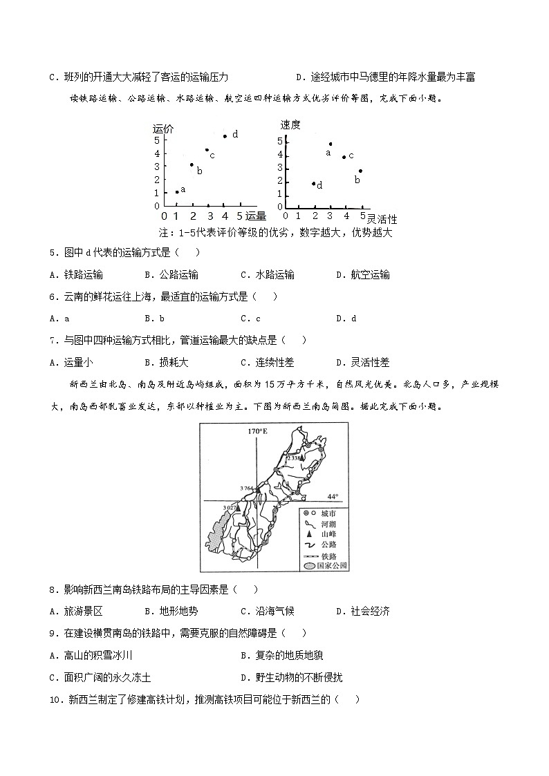 5.1交通运输方式与布局（练习）-2022-2023学年高一地理同步备课系列（人教版必修2）（原卷版）第2页