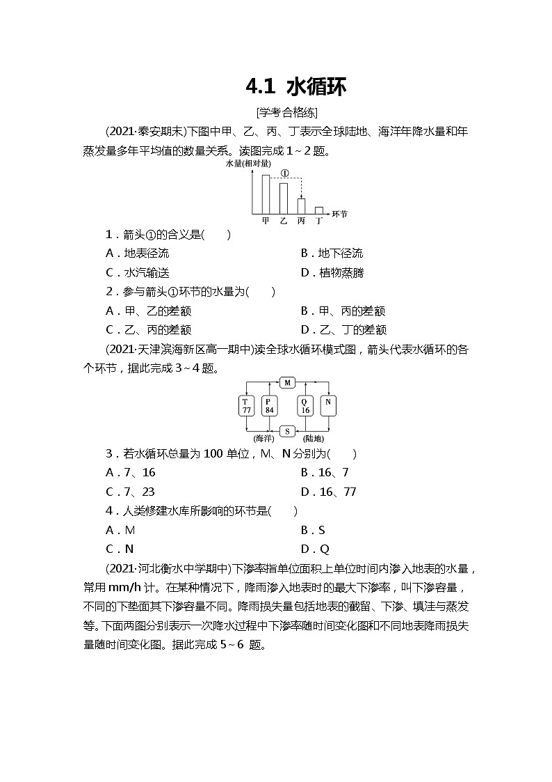 4.1水循环 练习-2022-2023学年湘教版（2019）高中地理必修第一册（原卷+解析）01