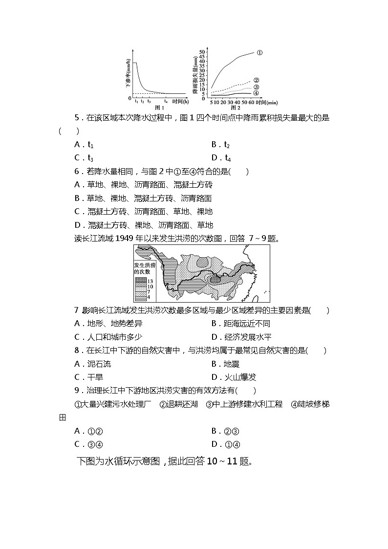 4.1水循环 练习-2022-2023学年湘教版（2019）高中地理必修第一册（原卷+解析）02