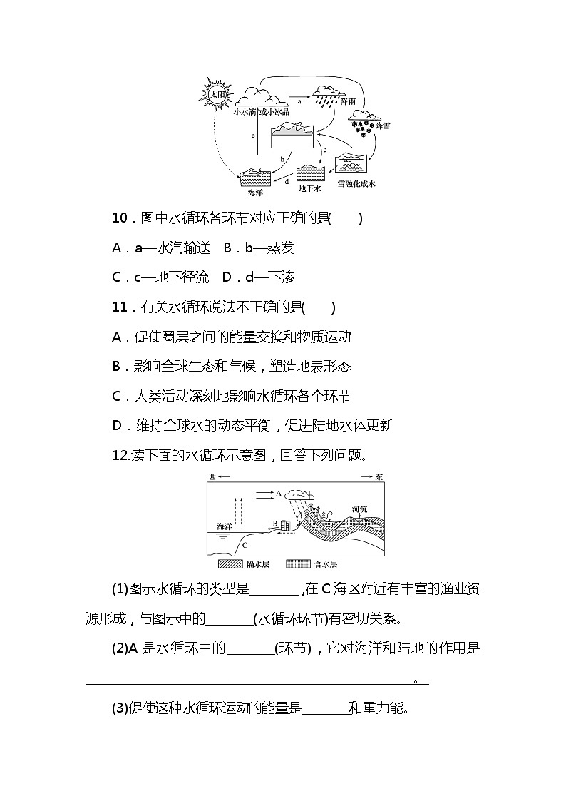 4.1水循环 练习-2022-2023学年湘教版（2019）高中地理必修第一册（原卷+解析）03