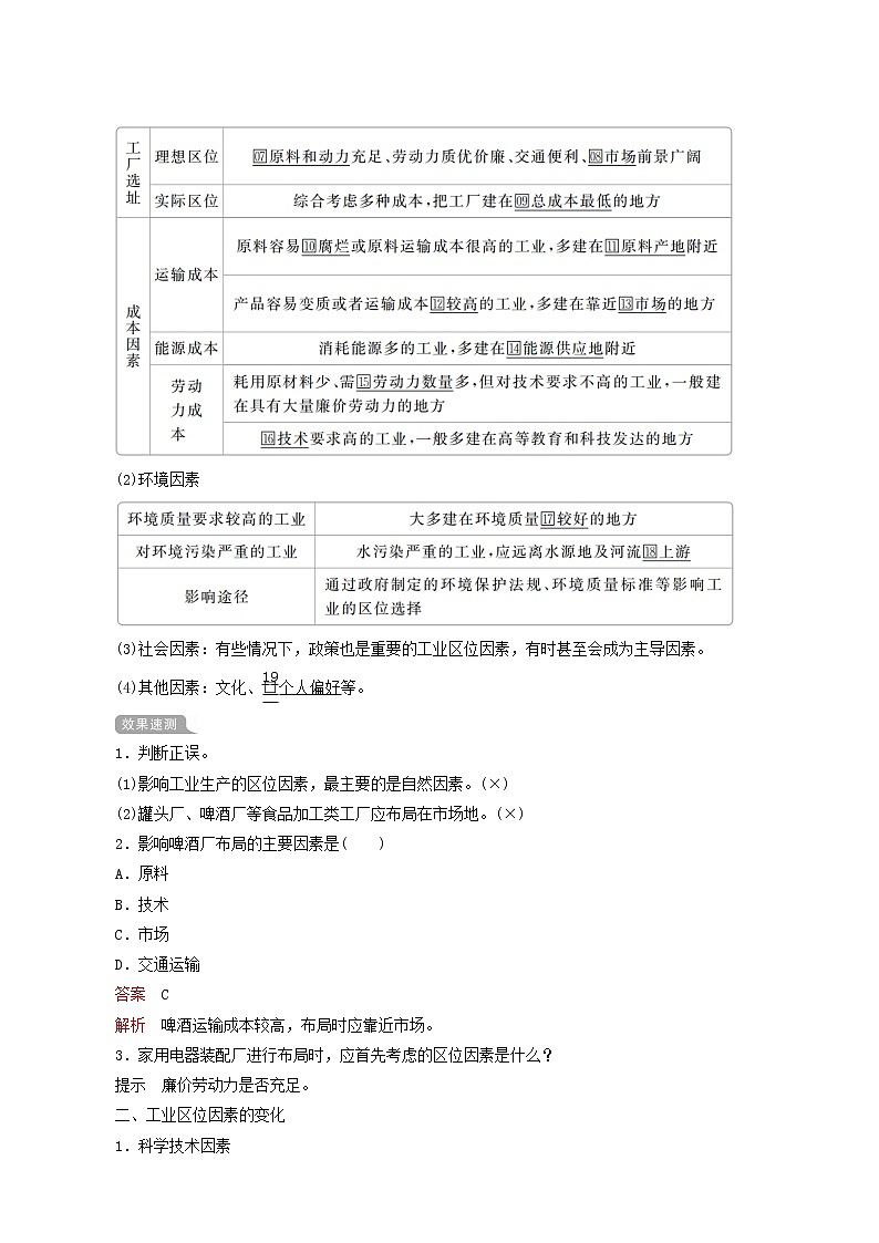人教版高中地理必修第二册第3章第2节工业区位因素及其变化学案02
