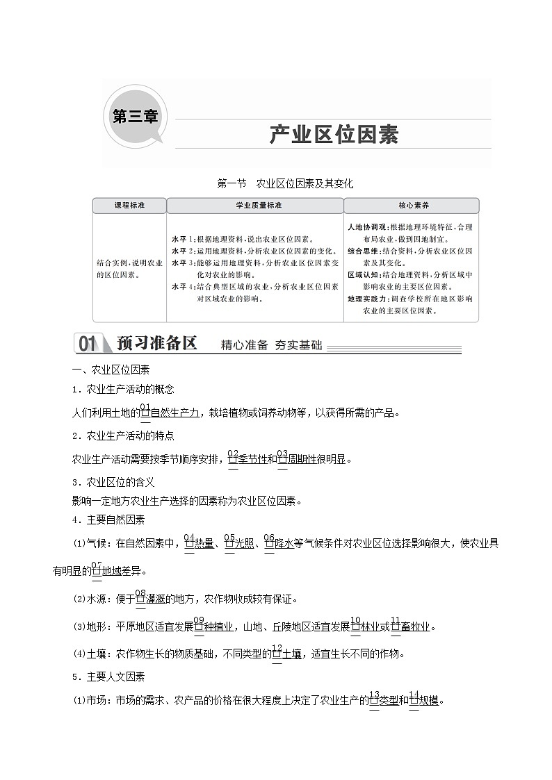 人教版高中地理必修第二册第3章第1节农业区位因素及其变化学案01