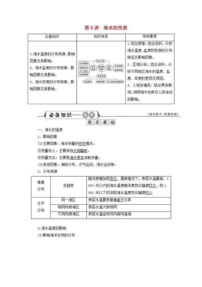 2023年必修一 第三章地球上的水第8讲海水的性质学案（部编版）01