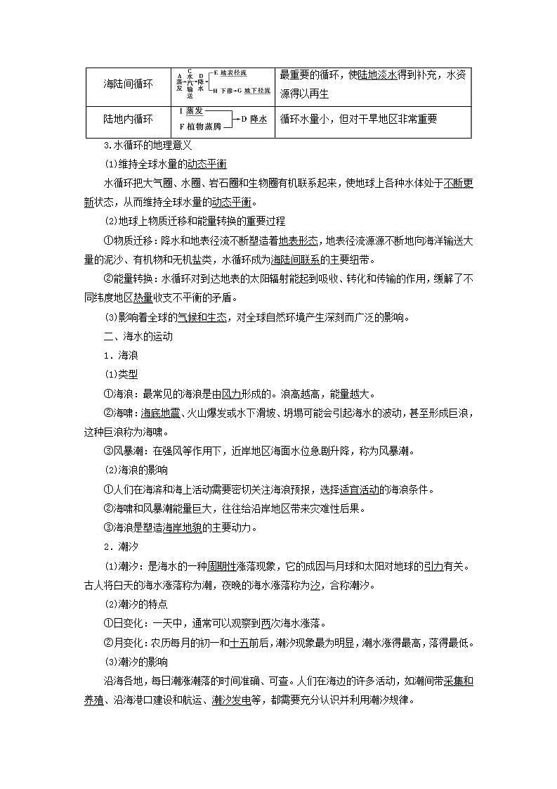 2023年必修一 第三章地球上的水第7讲水循环和海水的运动学案（部编版）02