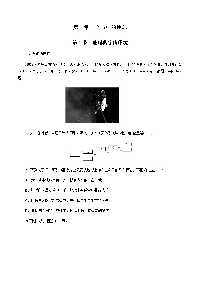 高中地理必修一 1.1地球的宇宙环境 练习（人教）第1页