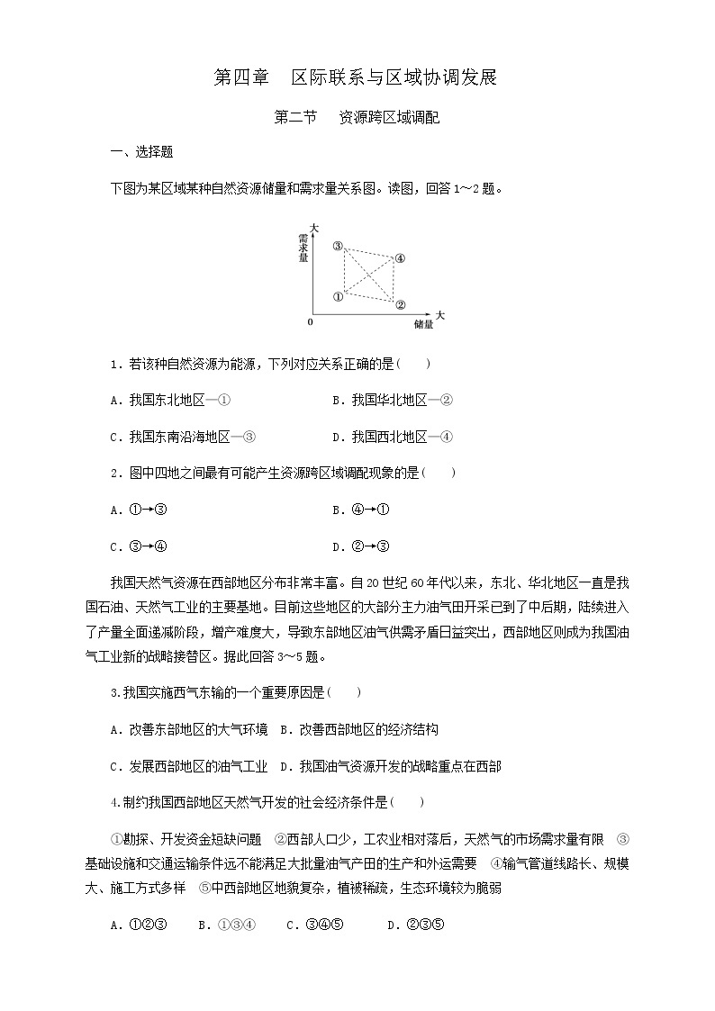 高中地理选择性必修二 4.2资源跨区域调配同步训练 (无答案)01