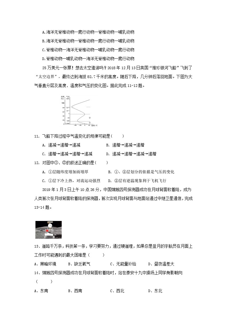 高中地理必修一 20192020学年山东省泰安市第四中学高一上学期期中考试试卷第3页