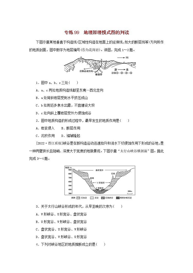 2023版高考地理第三部分常考图表技能训练专练99地理原理模式图的判读第1页