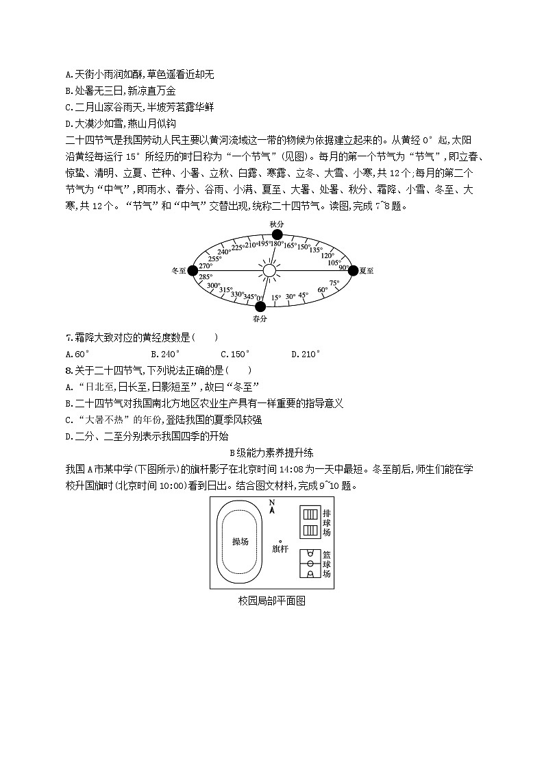 2022—2023学年新教材高中地理鲁教版选择性必修1第一单元地球运动的意义单元活动认识二十四节气（课件+课后习题）02