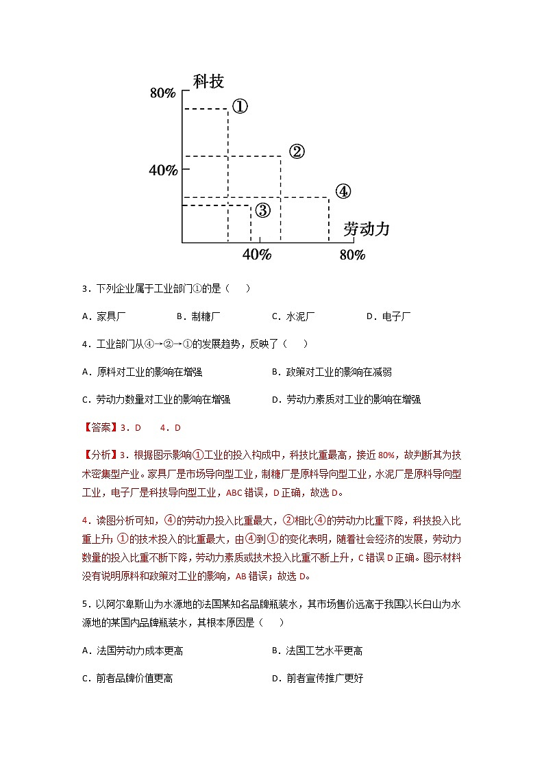 3.2 工业区位因素及其变化高一地理下学期 必修二地理练习（原卷+解析卷）02