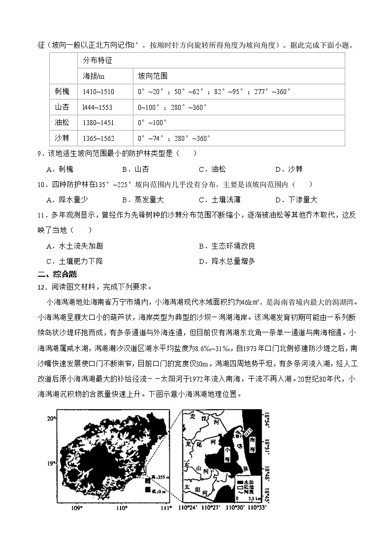 2022届河南省实验中学高三下学期开学考试文综地理试卷含解析03