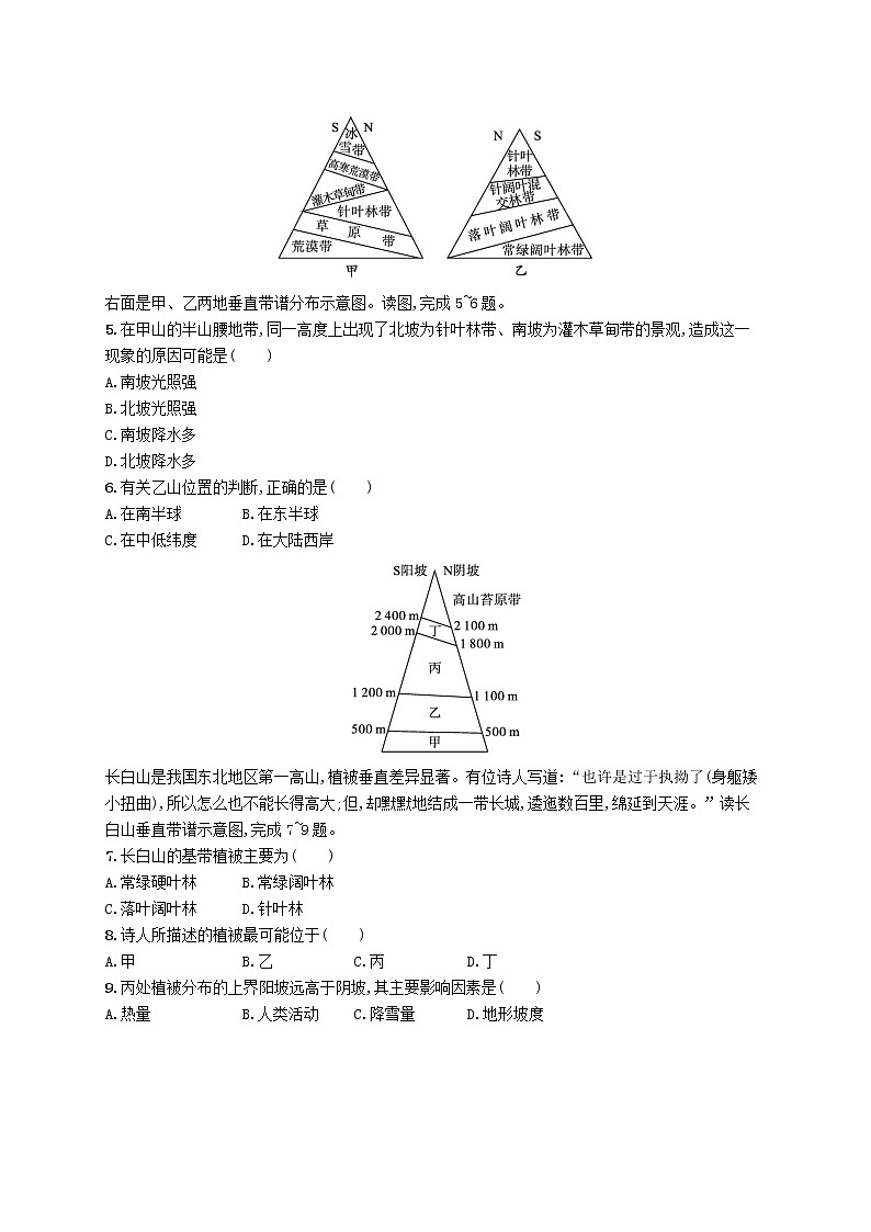 2022_2023学年新教材高中地理第五单元自然环境的特征测评试题鲁教版选择性必修102