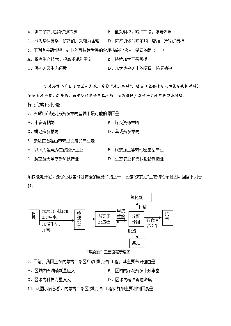 第二章第三节资源枯竭型城市的转型发展 强化训练 2022-2023学年人教版（2019）高中地理选择性必修203