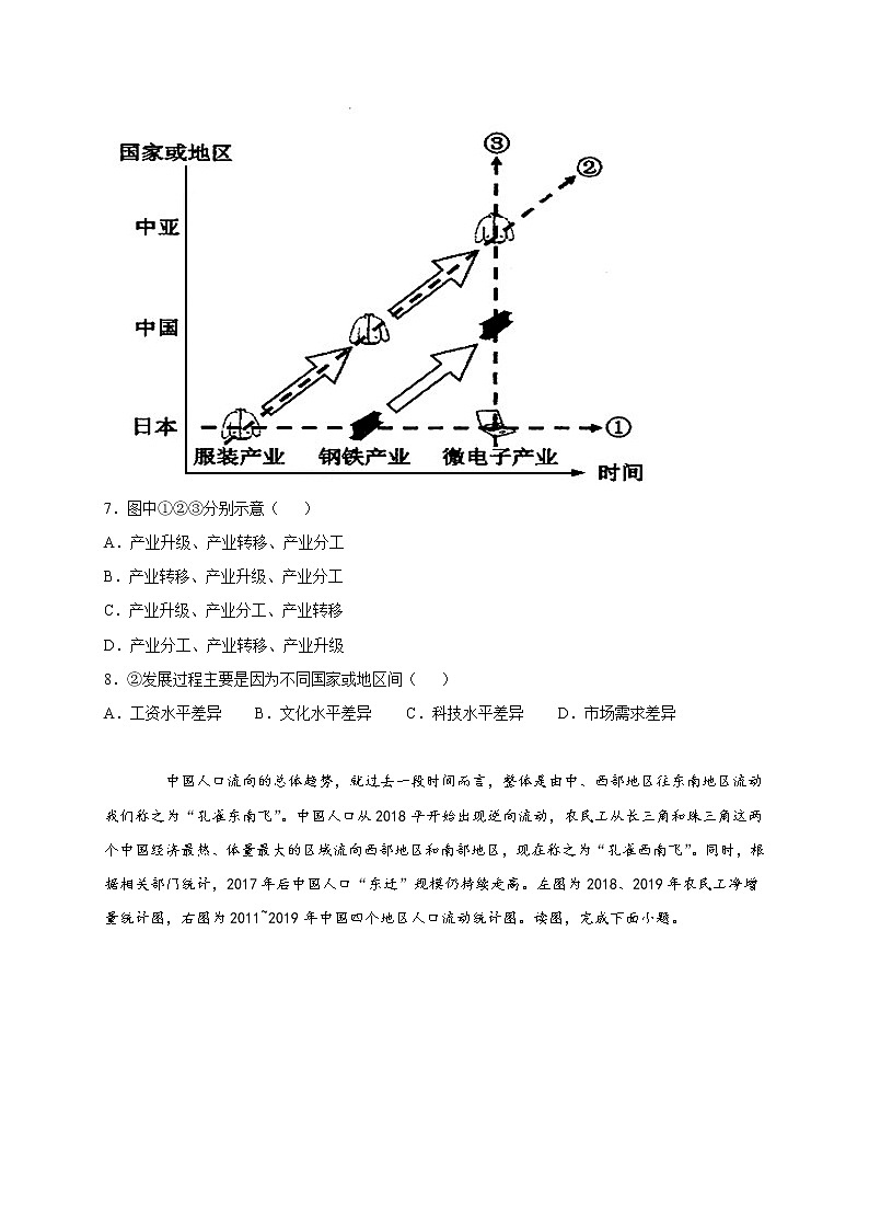 第四章第三节产业转移 强化训练 2022-2023学年人教版（2019）高中地理选择性必修2第3页