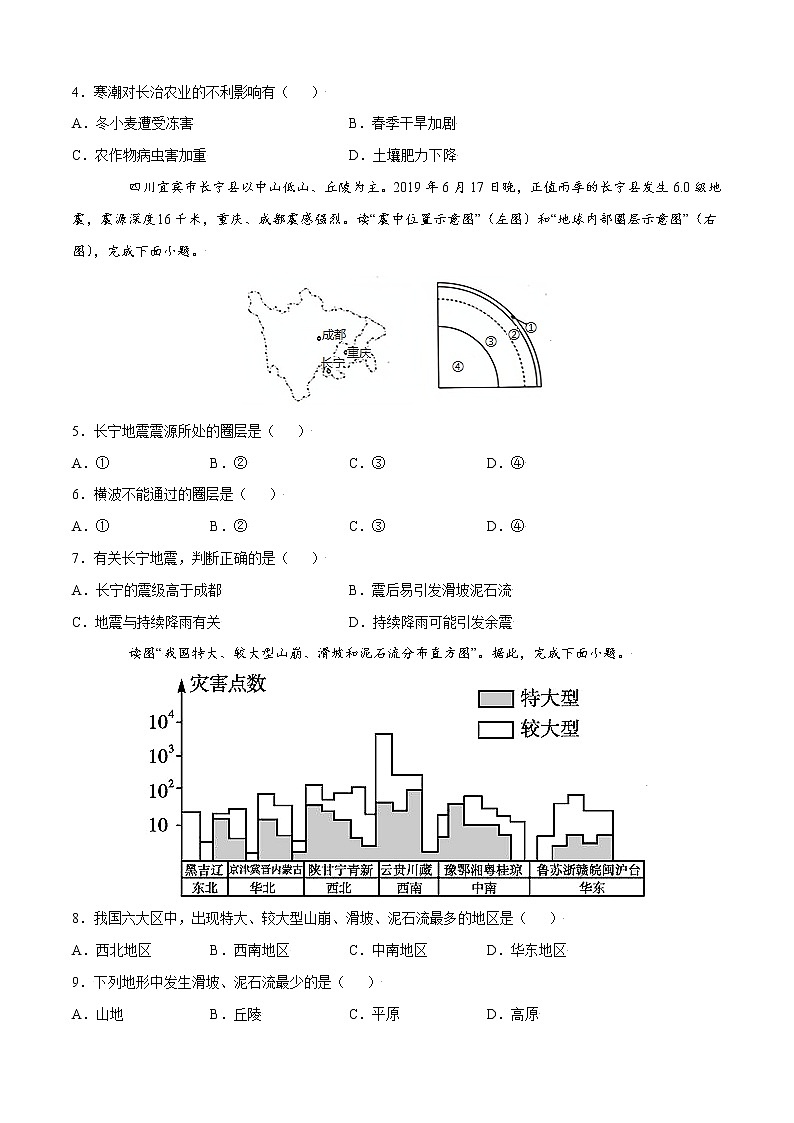 单元测试6自然灾害 A卷-2022-2023学年高一地理同步单元AB卷（人教版2019必修第一册）02