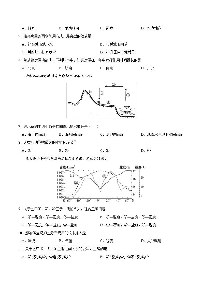 高中地理必修一 第三章 地球上的水（基础过关）20202021学年高一单元测试定心卷（无答案）第2页