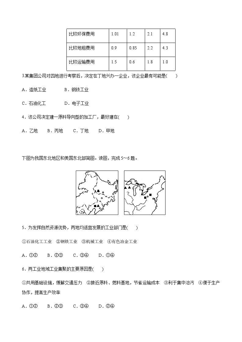 高中地理必修二 3.2 工业区位因素及变化 同步训练新（无答案）02