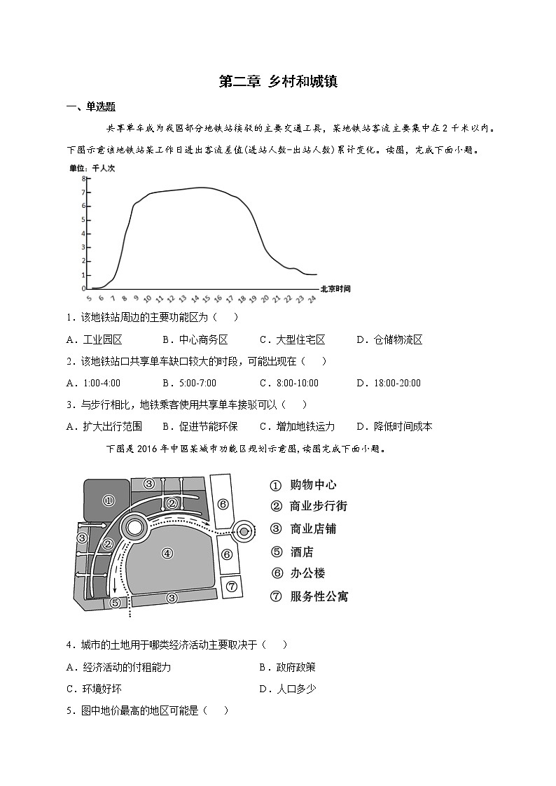 高中地理必修二 第二章 乡村和城镇 单元检测试卷(一)第1页