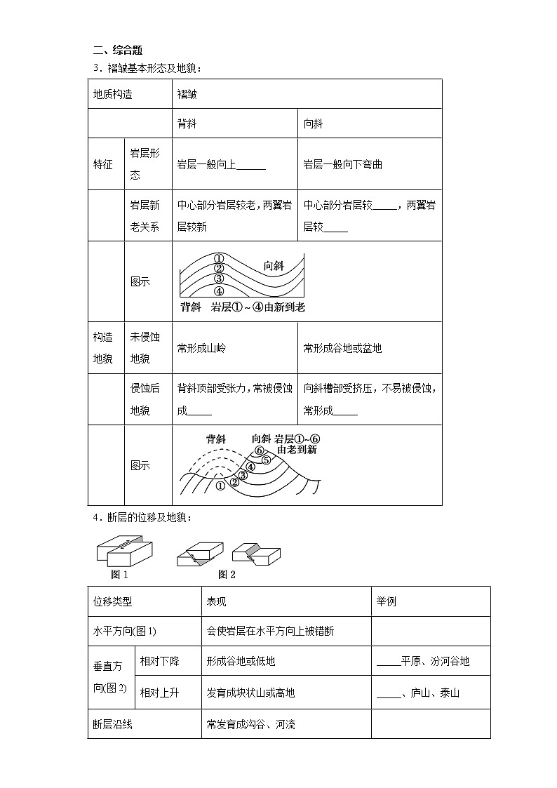 2.2 构造地貌的形成（课前）-高中地理人教版（2019）选择性必修1课前课中课后同步试题精编02