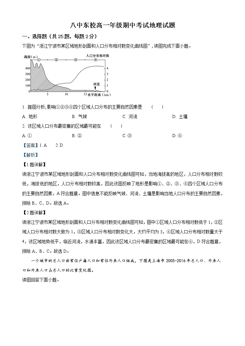 高中地理必修二 精品解析山东省枣庄市第八中学东校区2019-2020学年高一下学期期中试题（含答案）第1页