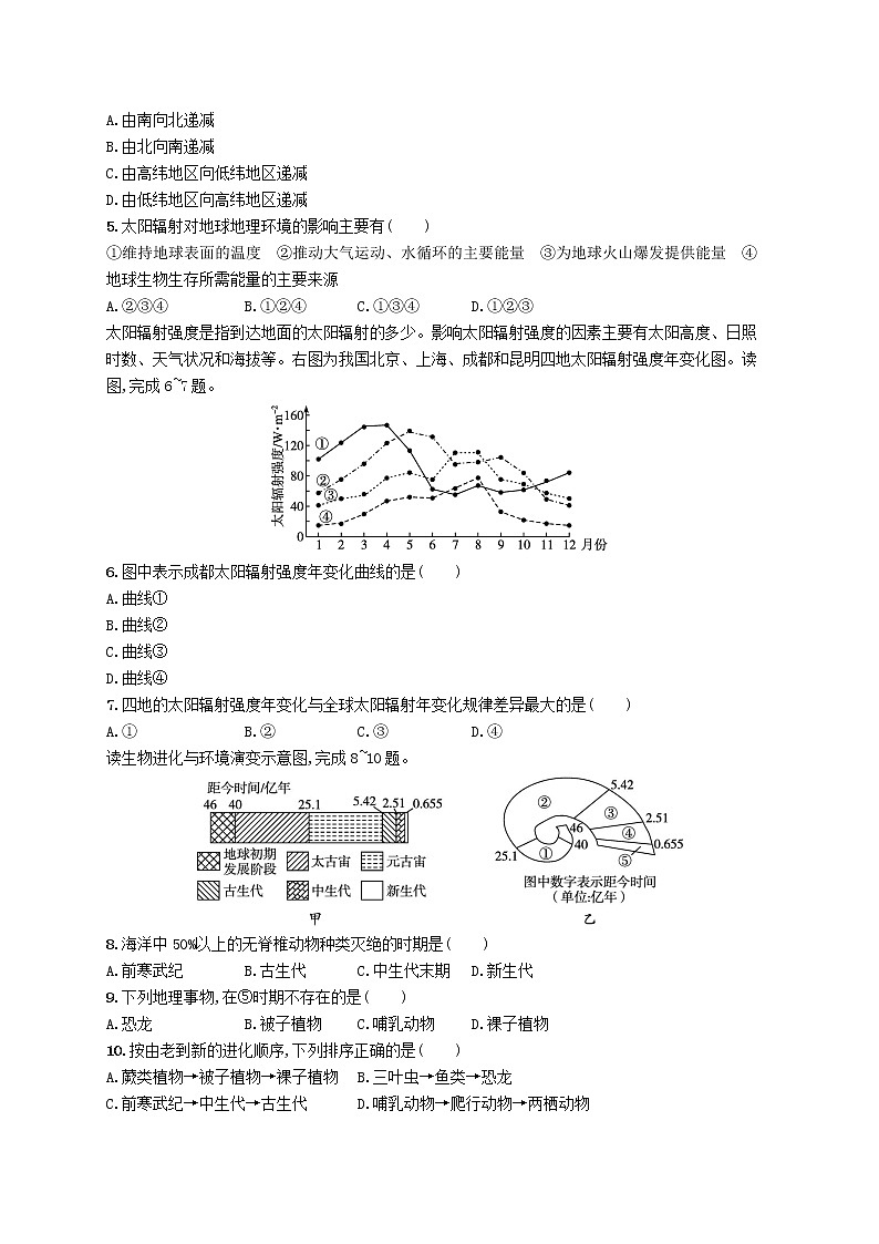 2022_2023学年高中地理鲁教版必修第一册第一单元从宇宙看地球测评试题鲁教版必修第一册第2页
