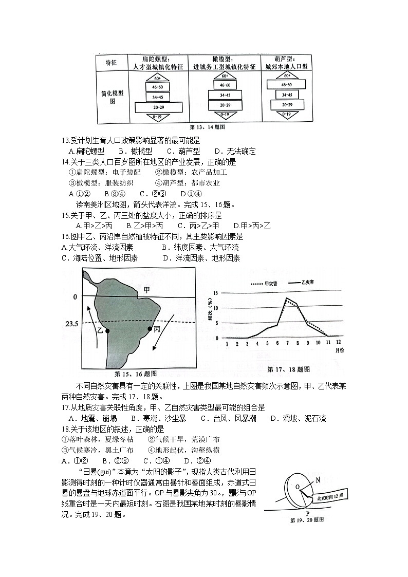 2023浙江省七彩阳光新高考研究联盟高三上学期返校联考地理含答案第3页