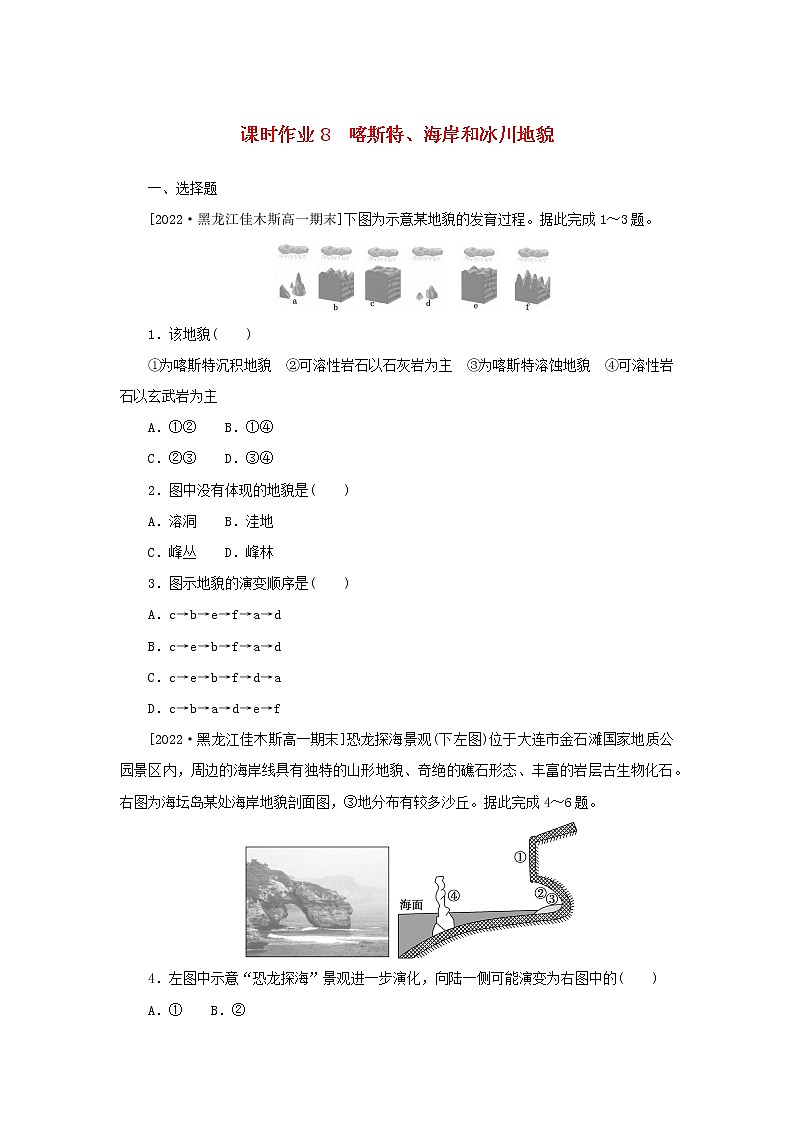 2022_2023学年新教材高中地理课时作业8喀斯特海岸和冰川地貌湘教版必修第一册01