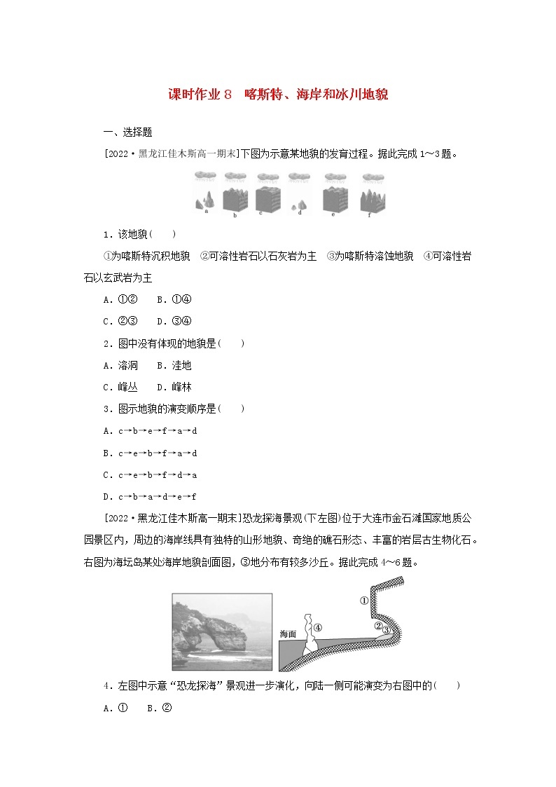 2022_2023学年新教材高中地理课时作业8喀斯特海岸和冰川地貌湘教版必修第一册01