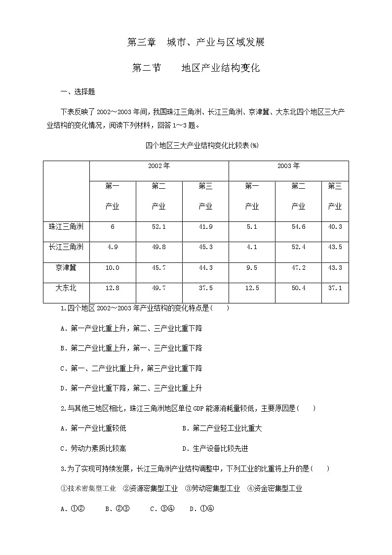 高中地理选择性必修二 3.2地区产业结构的变化同步训练 (含答案)第1页
