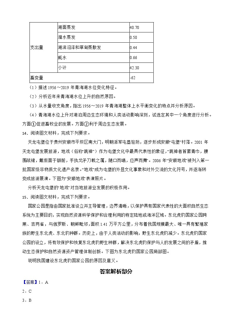 安徽省安庆市2022届高考二模文综地理试卷解析版第3页