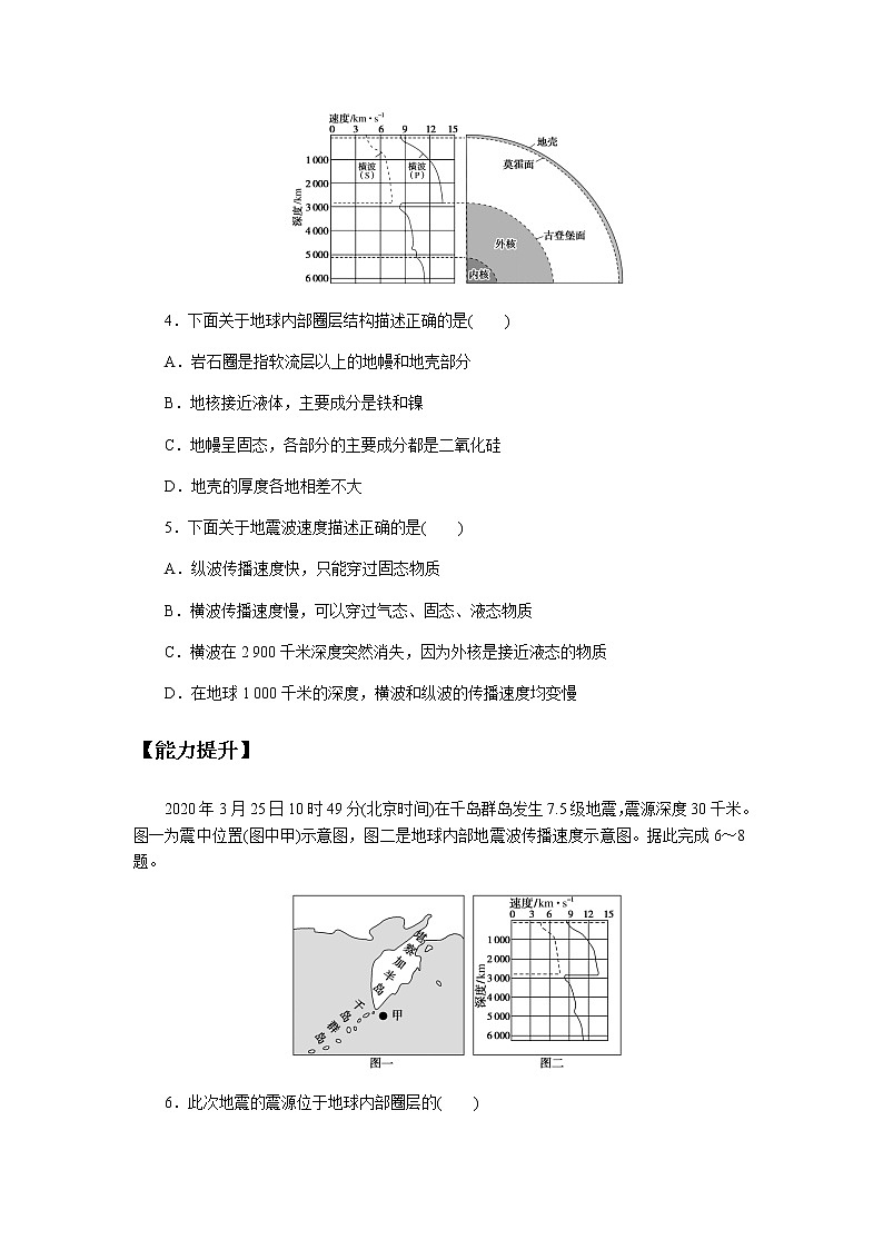 鲁教版高中地理必修第一册地球的圈层结构课后作业提升302