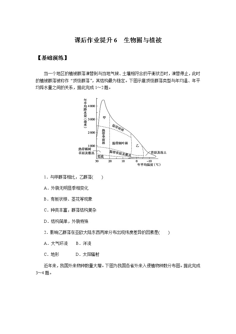 鲁教版高中地理必修第一册生物圈与植被课后作业提升601