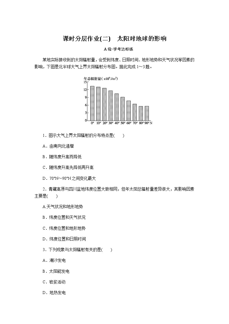 人教版高中地理必修第一册太阳对地球的影响课时分层作业(二)无答案01