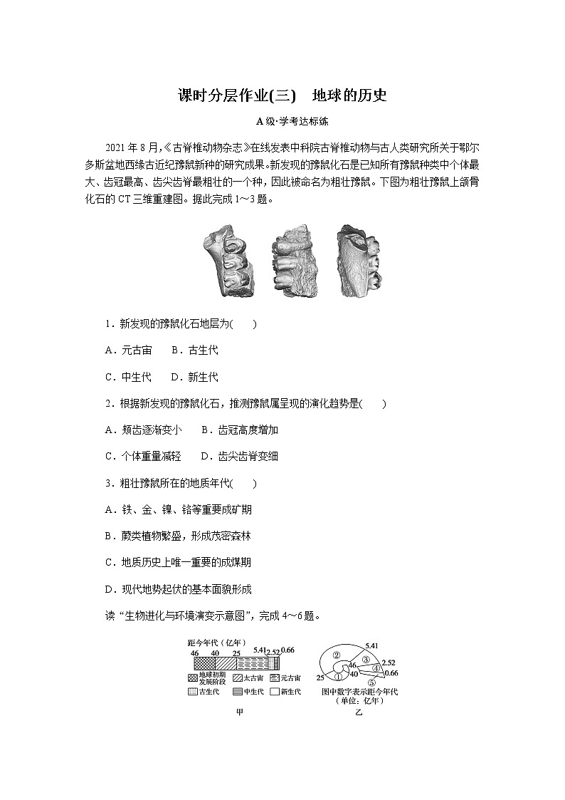 人教版高中地理必修第一册地球的历史课时分层作业(三)无答案第1页