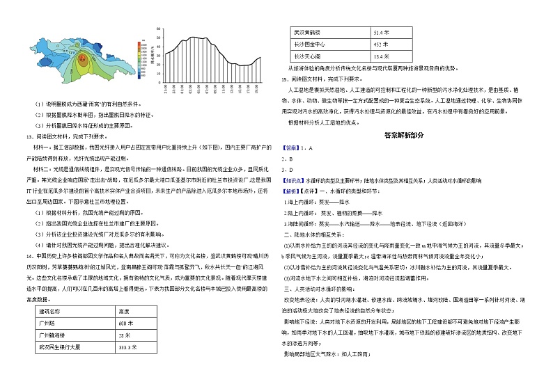 陕西省宝鸡市2022届高考三模文综地理试卷解析版02